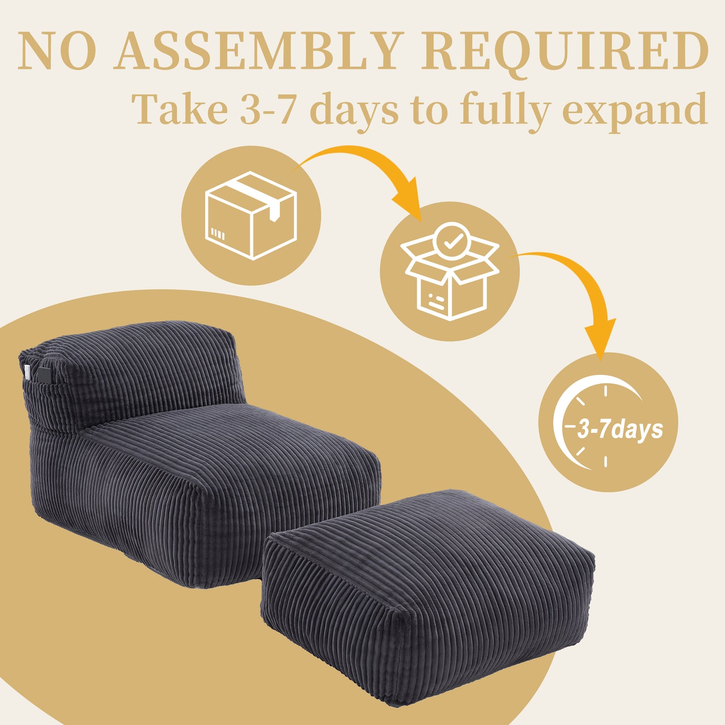 Large Memory Foam Bean Bag Chair for Adults - Dark Gray