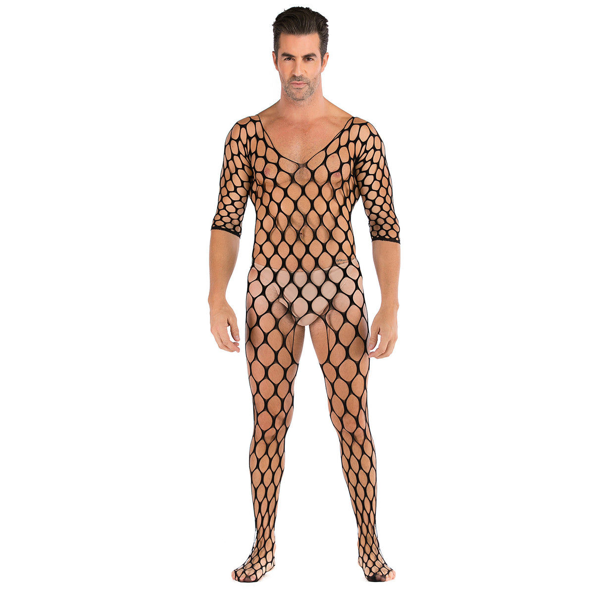 Men's Mesh Jumpsuit Long Sleeve Cosplay Costume Black One Size