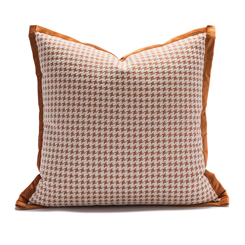 Decorative Tassel Lace Pillow Cover - Modern Houndstooth & Orange Cushion Case