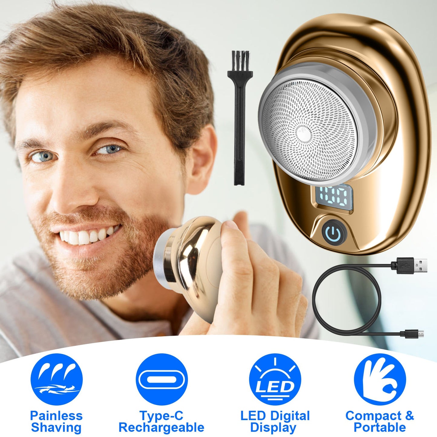 Portable Electric Shaver for Men, Rechargeable Beard Trimmer with LED Display