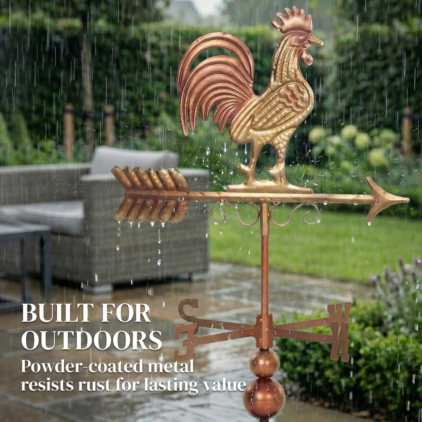 Metal Rooster Weathervane - Rustic Outdoor Wind Direction Indicator