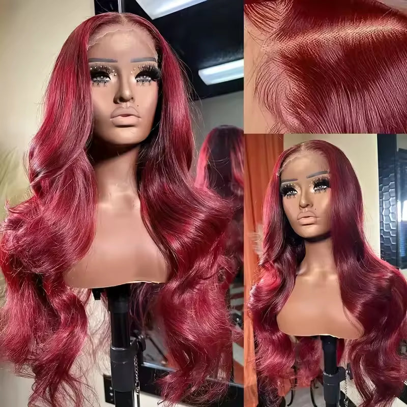 Burgundy 13x6 HD Lace Front Human Hair Wig - Natural Straight Style