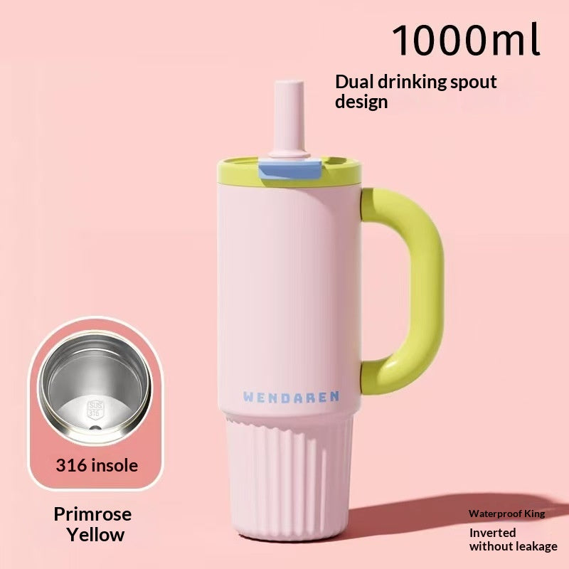 Large Capacity Thermal Insulation Cup with Straw - Stainless Steel Travel Mug