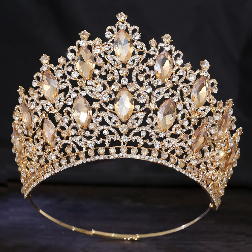 Elegant Bridal Crown Headpiece with Diamond-Accented Alloy Design - Multiple Colors