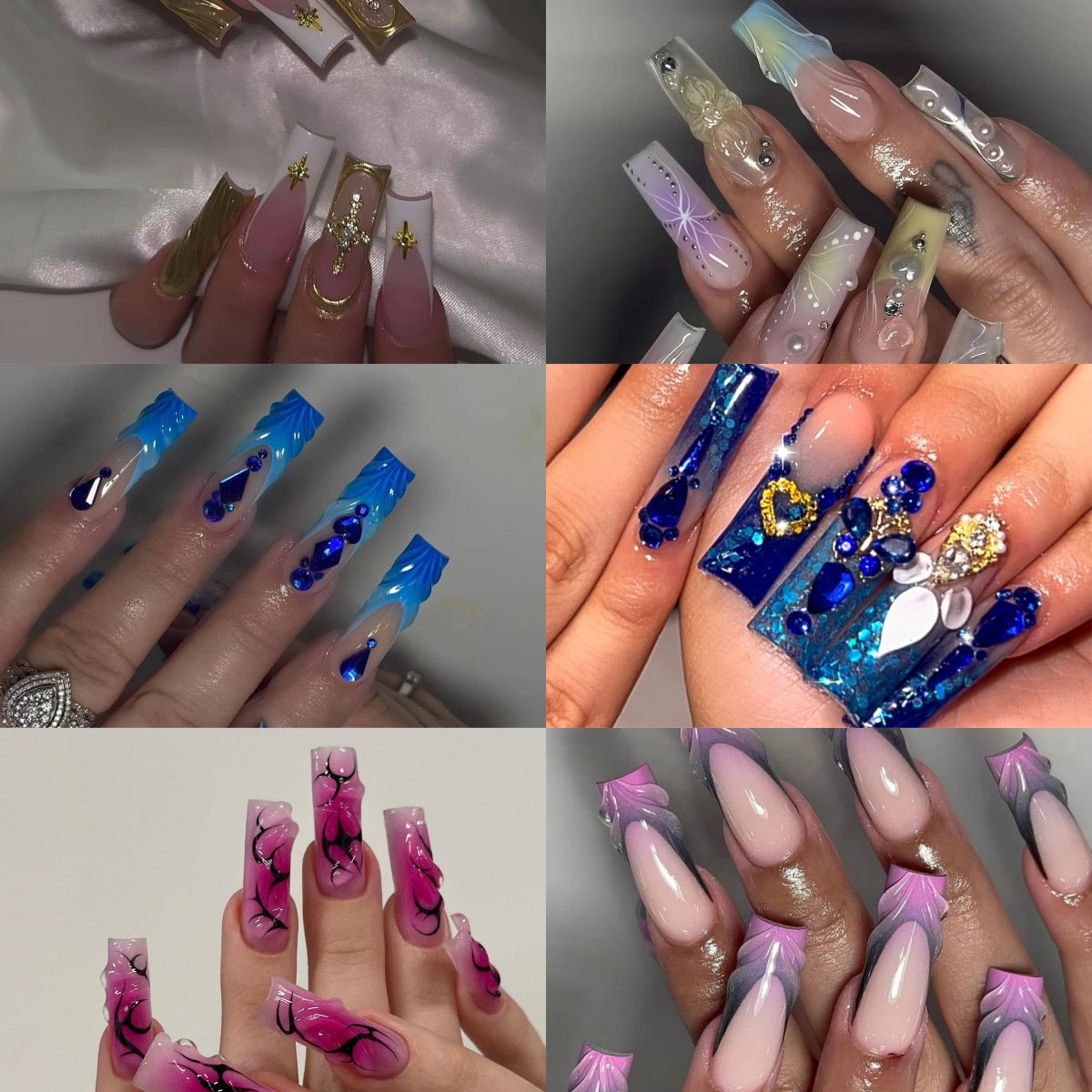 3D Rhinestone Fake Nails Set - Multiple Colors for Nail Art & Manicure