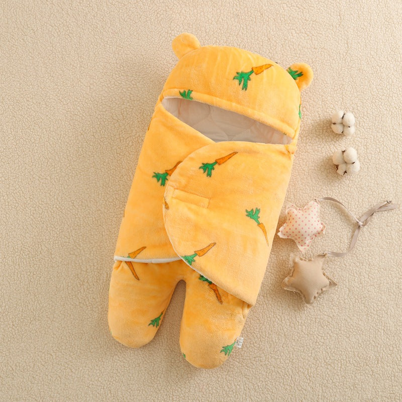 Baby Sleeping Bag with Cartoon Prints, Thick Flannel Swaddle for Newborns