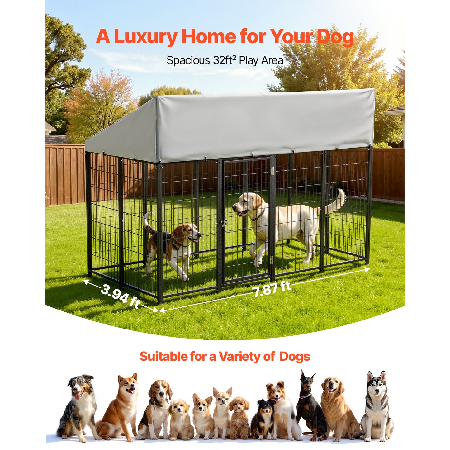 Large Outdoor Dog Kennel 7.87x3.94x5.4 Ft Waterproof Heavy Duty Enclosure with Lock