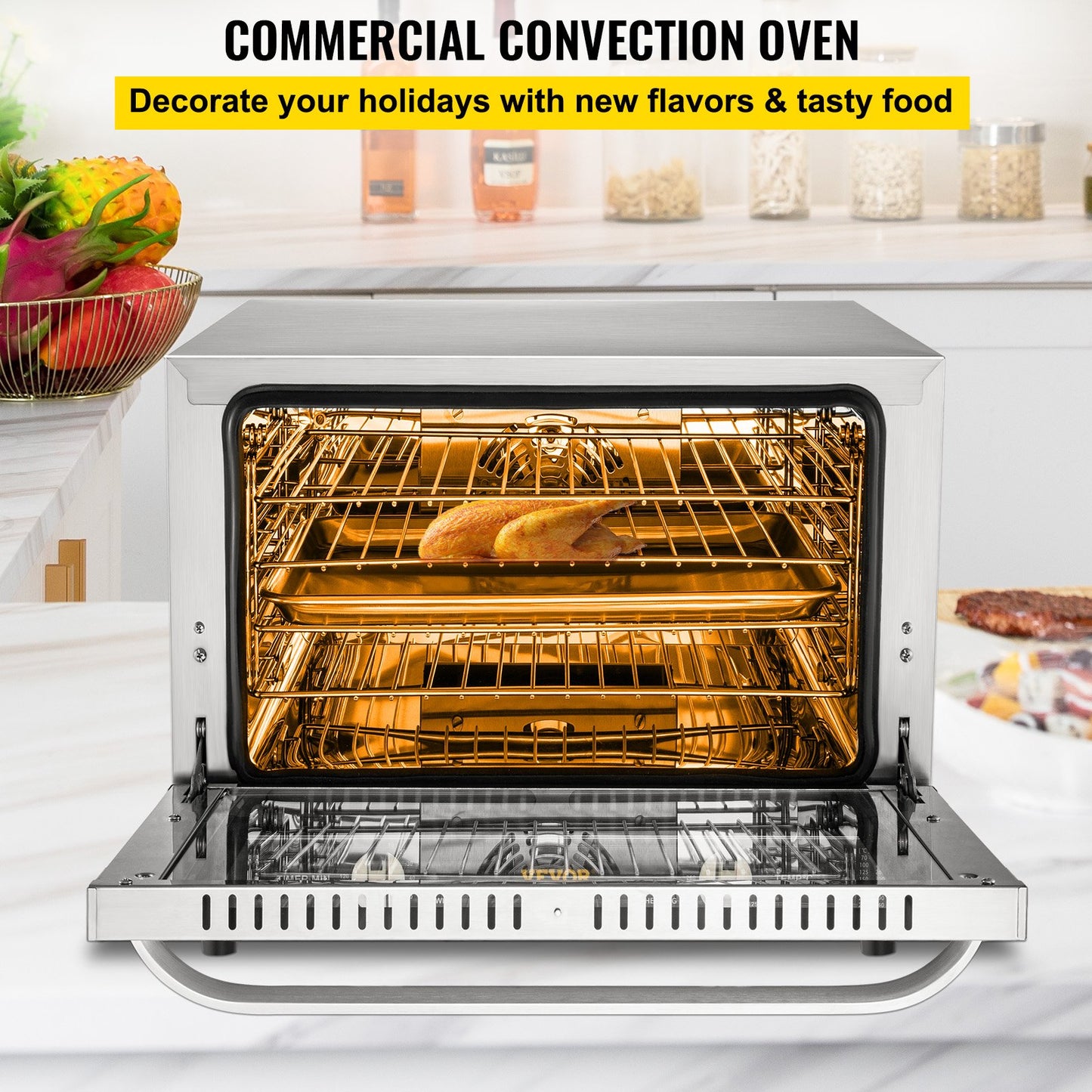 Commercial Convection Oven 66L Countertop Electric Baking Oven with Glass Door - Silver
