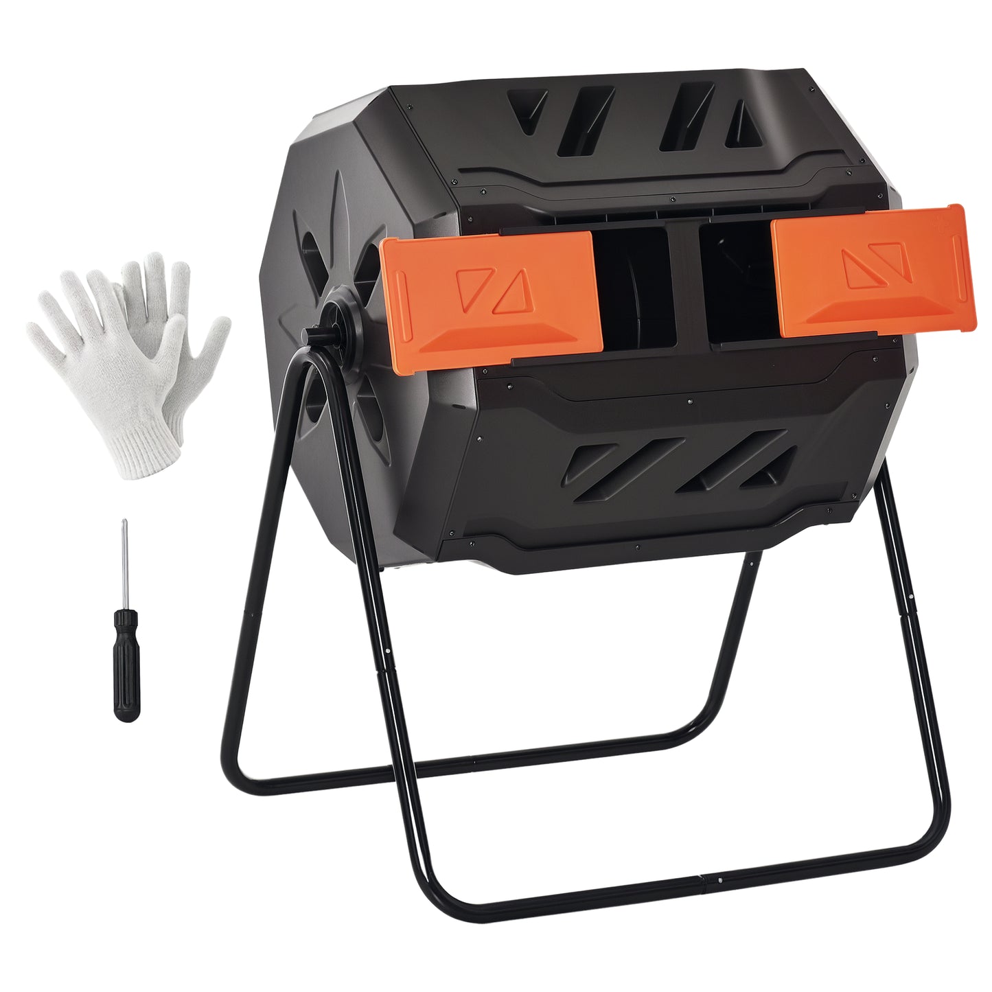 Outdoor 360° Rotating Compost Bin - Dual Chamber Garden Tumbler 43 Gallon