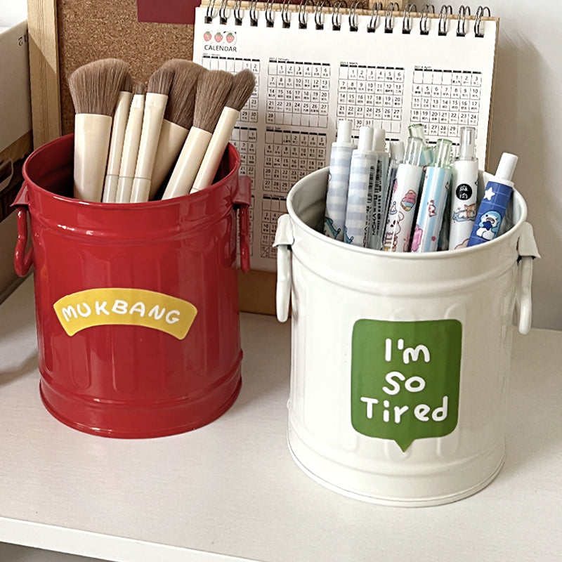 Multi-Color Iron Bucket Pen Holder Storage Organizer for Desk & Makeup
