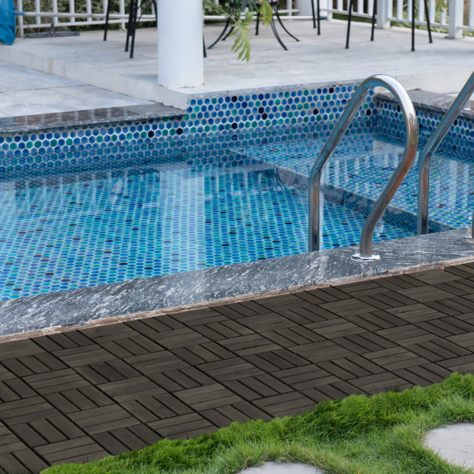 Interlocking Acacia Wood Deck Tiles 30 pcs 12x12 Inches Outdoor Flooring - Dark Brown
