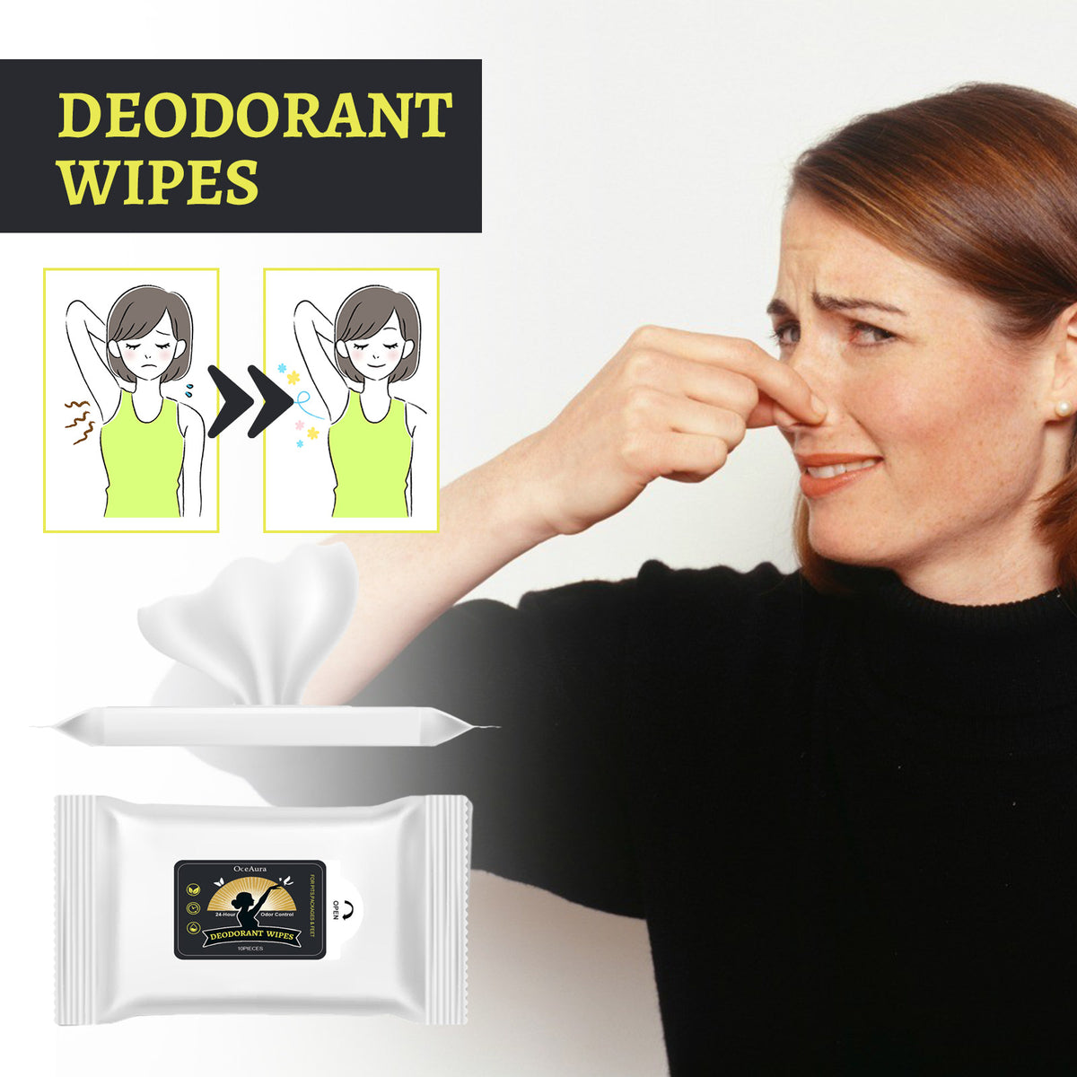 Odor Deodorizing Wet Wipes - 10 Pieces, Moisturizing & Odor Control