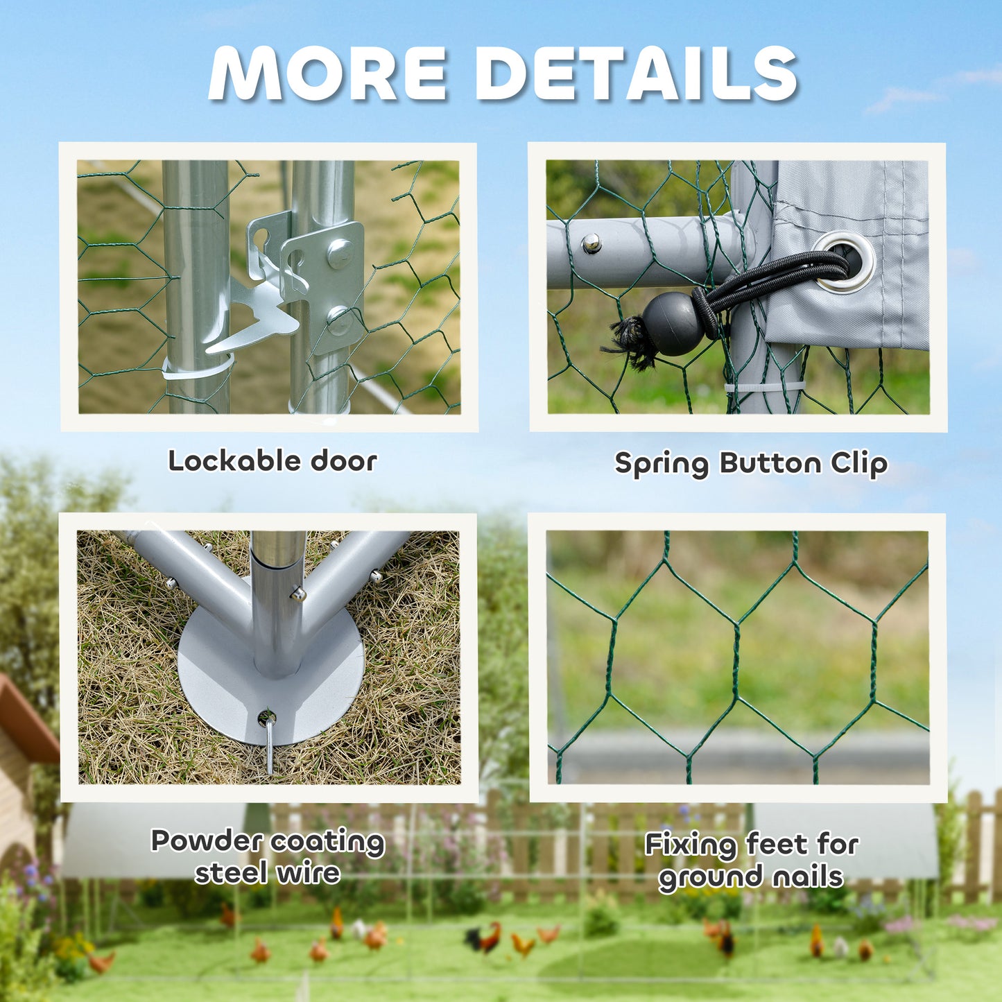 Large Metal Chicken Coop with Waterproof Cover for Outdoor Yard 9.2x31.2x6.5 ft