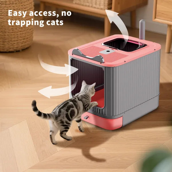 Elevated Leak Proof Cat Litter Box Pink Elf Design Durable & Spacious