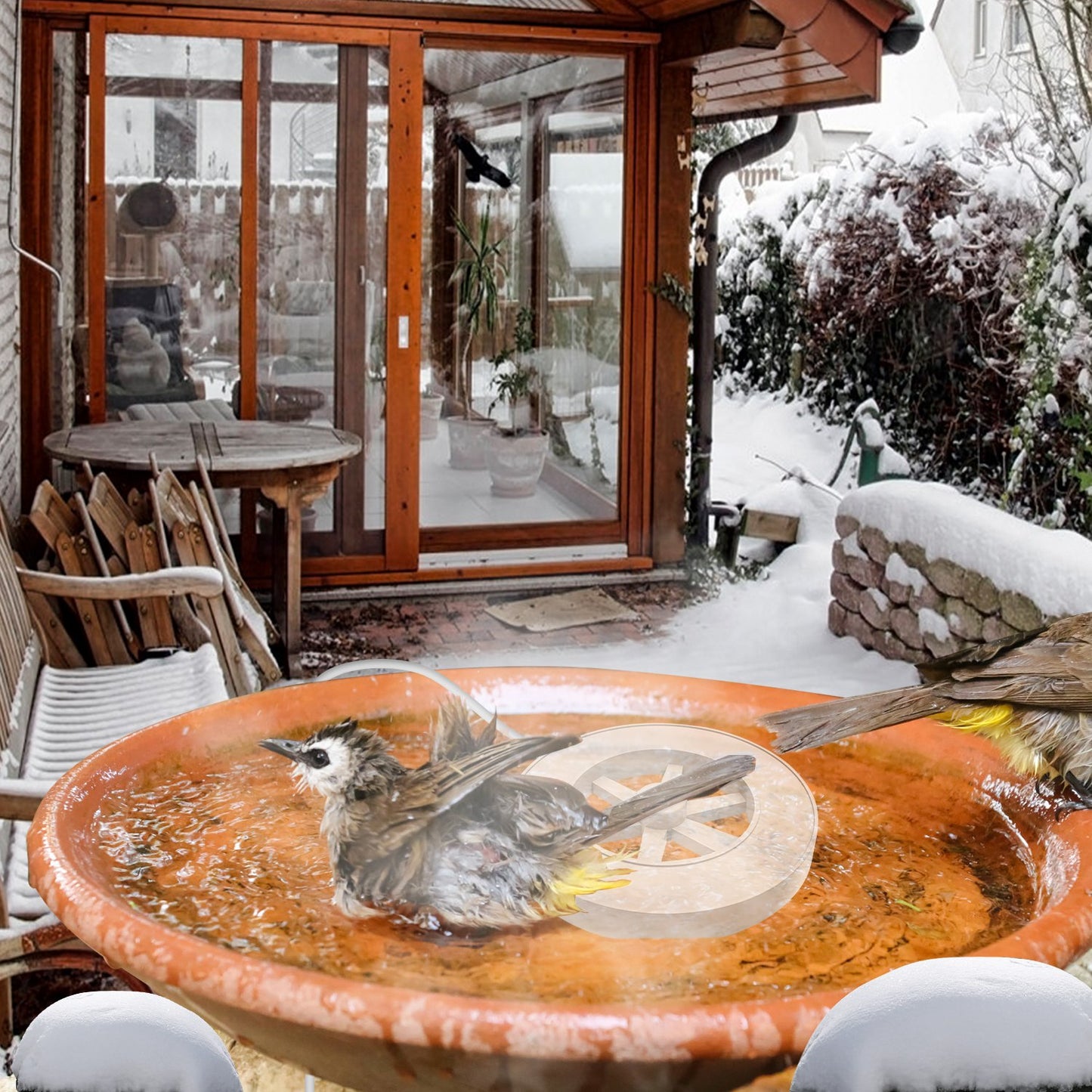 Outdoor Bird Bath Heater with Thermostat - Winter Water Deicer, Waterproof Aluminum