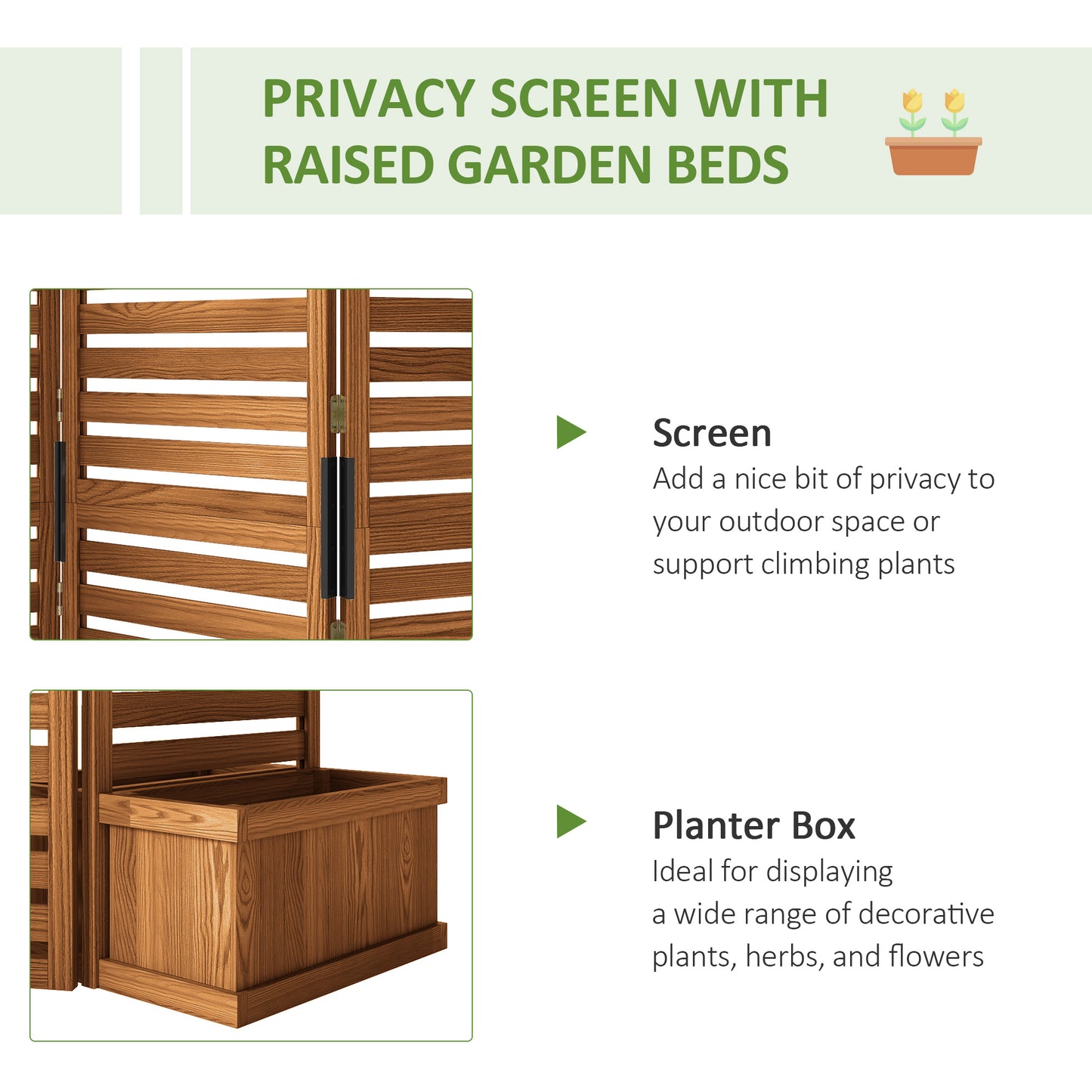 Wooden Garden Trellis with 4 Planter Boxes - Natural 62.5 x 19 x 66 Inches