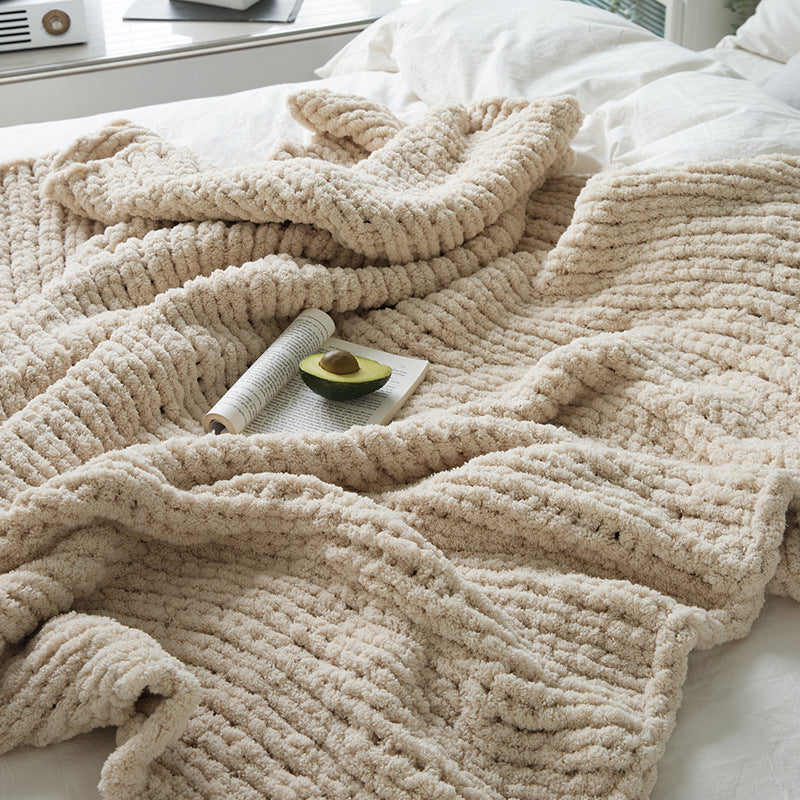Solid Color Knitted Fluffy Blanket - Cozy Home Bedding & Sofa Throw