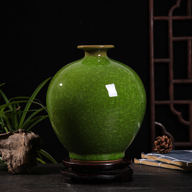 Flower Arrangement in Ceramic Vase – Handmade Green Porcelain Home Decor