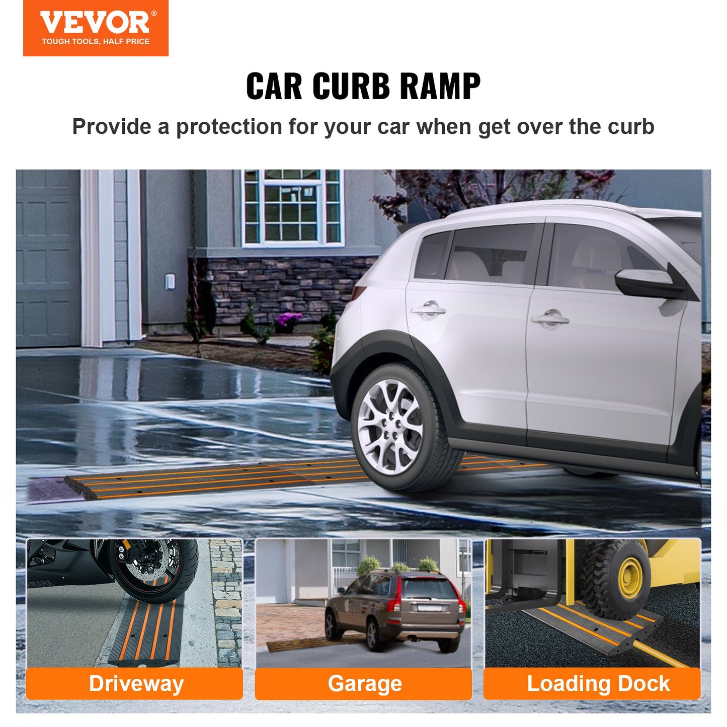 Heavy Duty Rubber Curb Ramp Set - 3 Pack Vehicle Loading & Sidewalk Bridge