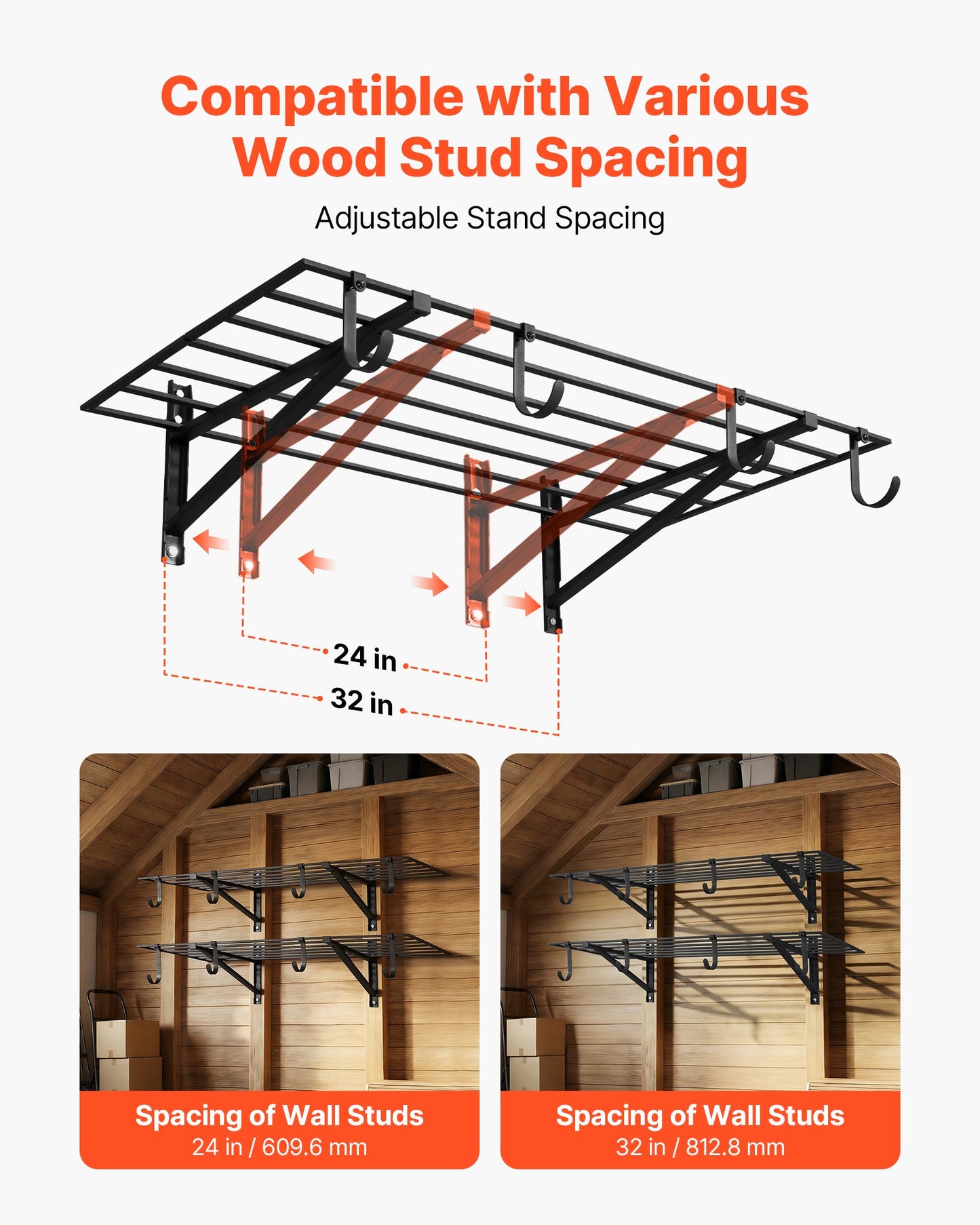 Heavy Duty Wall Garage Shelving Unit with Hooks - 2 x 4 ft Steel Storage Rack, Black