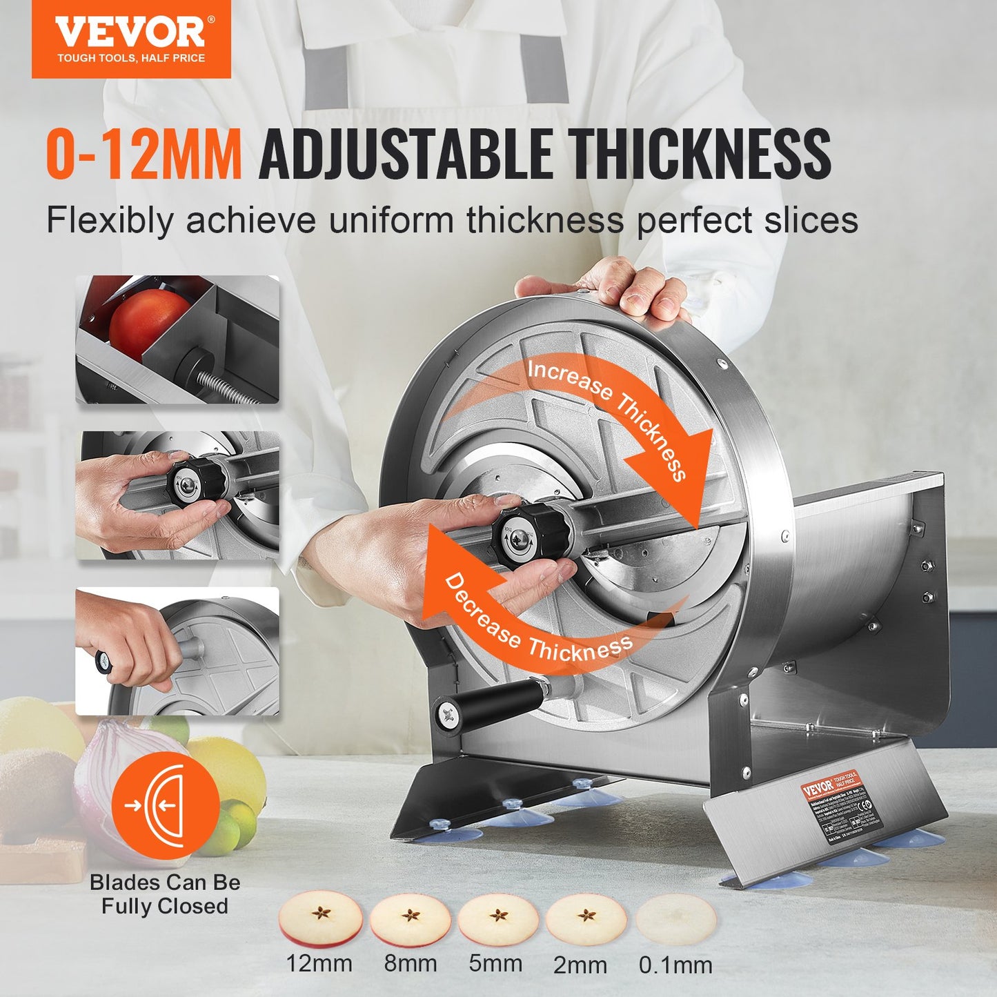 Adjustable Stainless Steel Vegetable & Fruit Slicer - Commercial Food Cutter for Potato, Cucumber, Lemon, Tomato