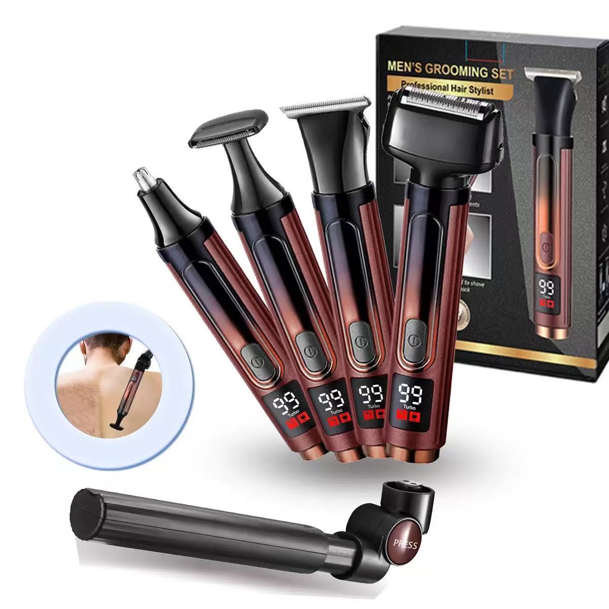 LED Body Hair Trimmer 4-in-1 Grooming Kit, Rechargeable