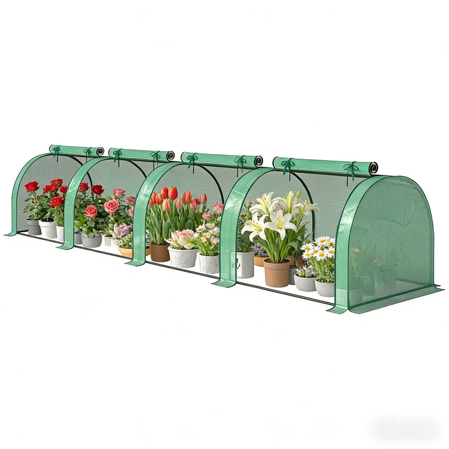 Mini Greenhouse with Roll-Up Zipper Doors - Green & Dark Green