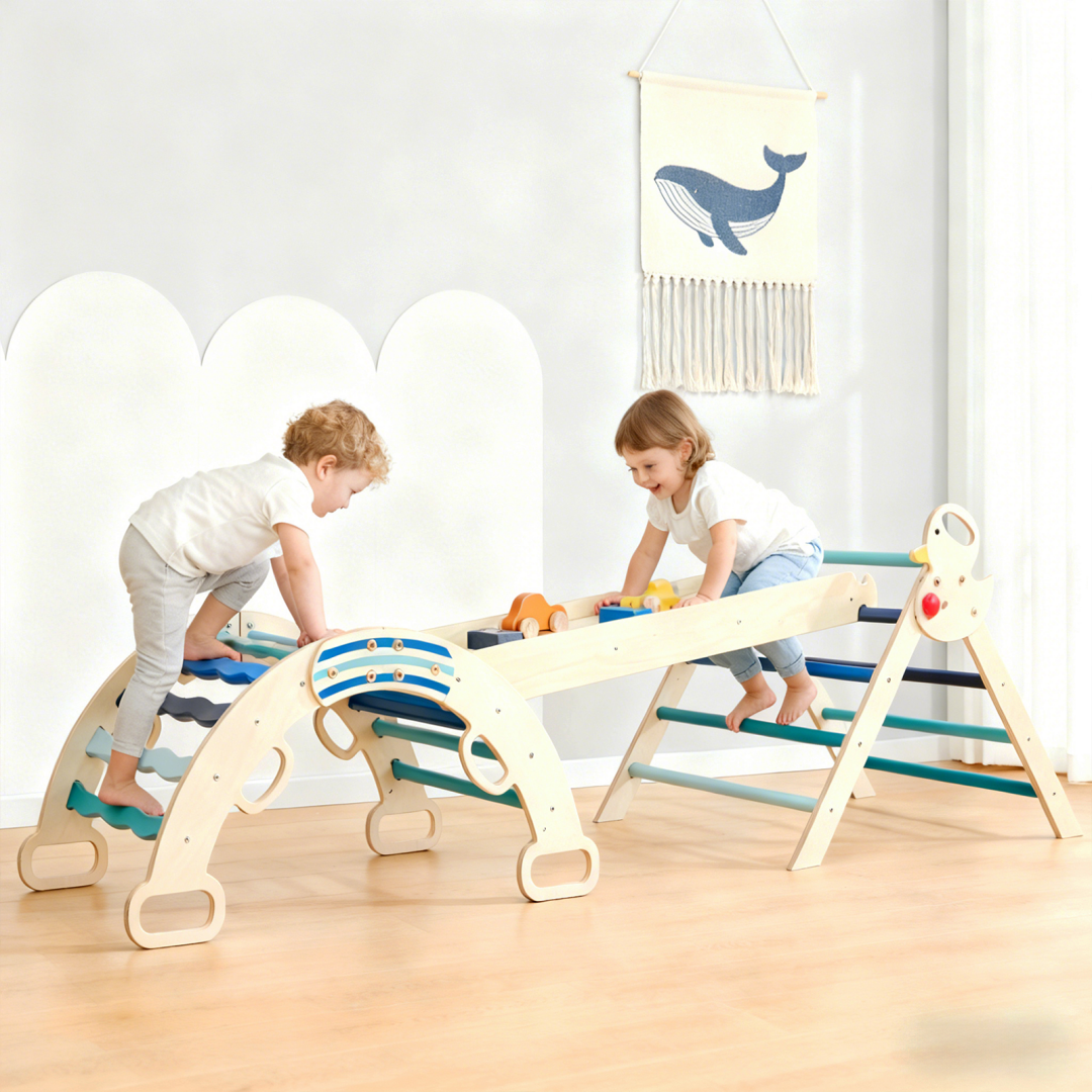 9-in-1 Wooden Indoor Climbing Set - Blue Toddler Gym