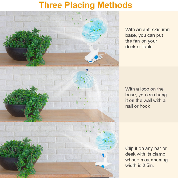 3-in-1 Clip-On Fan - Quiet Mini Desk Fan with Oscillation & 2 Speeds