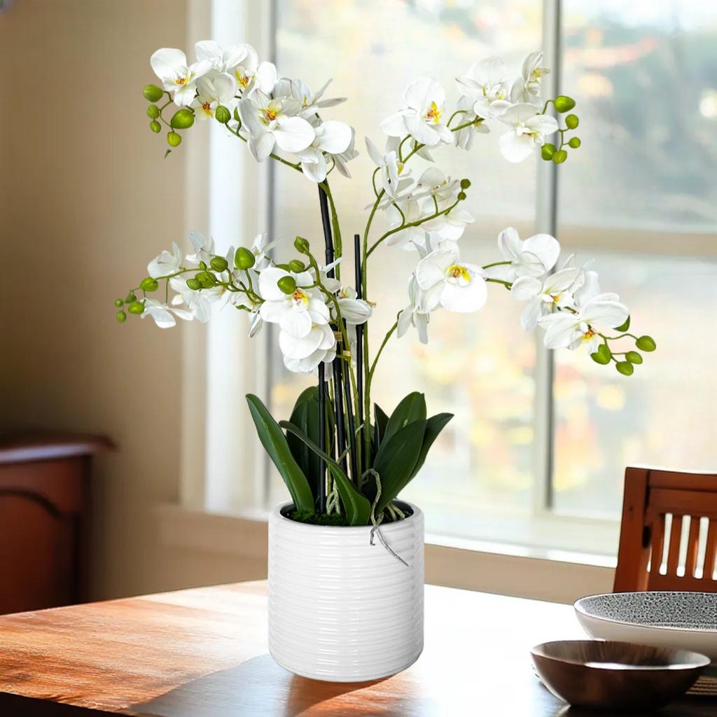 Artificial Orchid Arrangement in Ceramic Pot - Home Decor