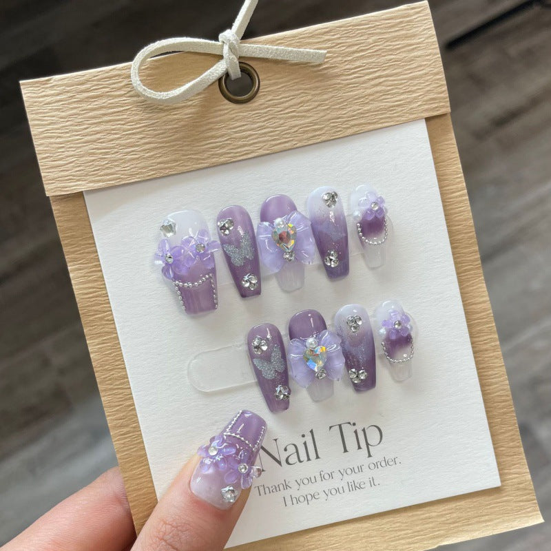 Handmade Purple Iris Butterfly Press-On Nail Set - Multiple Sizes