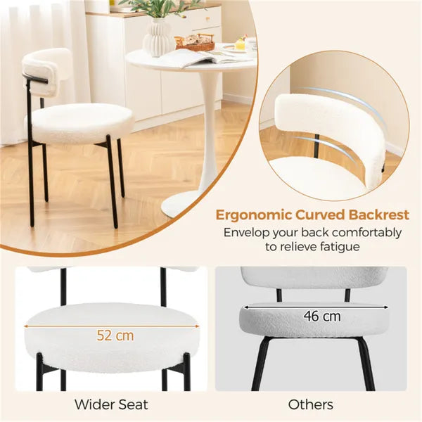 2 PCS White Sherpa Upholstered Dining Chairs - Ergonomic Design