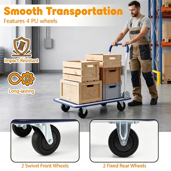 Heavy-Duty Folding Hand Truck with 330LBS Capacity and Shock-Absorbing PU Wheels