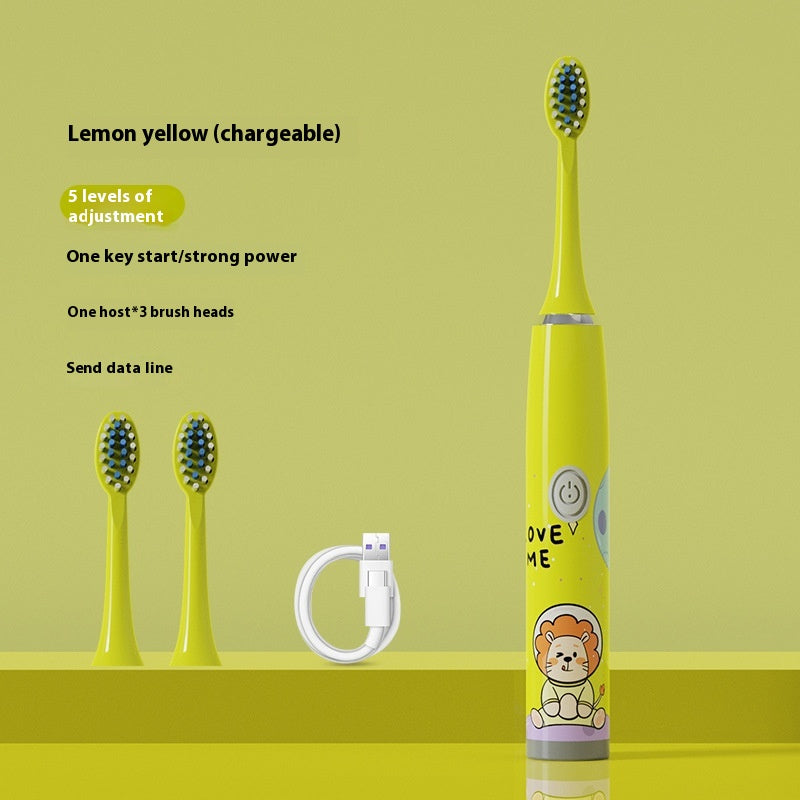 Electric Cartoon Soft Bristle Rechargeable Waterproof Toothbrush with 3 Brush Heads