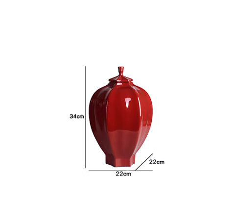 Red Hexagonal Ceramic Vase Ornament - Small & Large Sizes