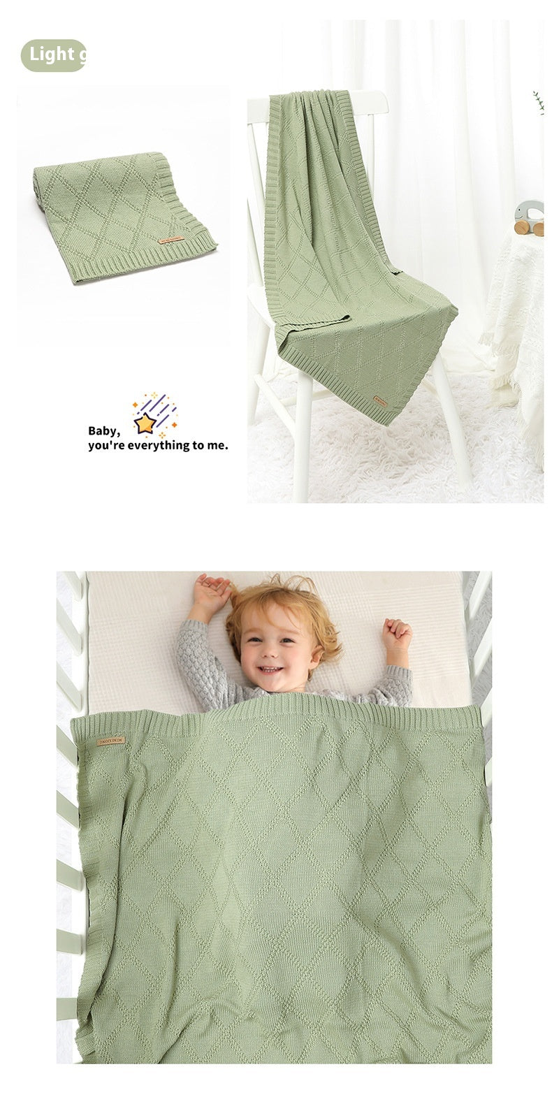 Baby Knitted Blanket 70x90cm Cotton Solid Color Bedding for Toddler
