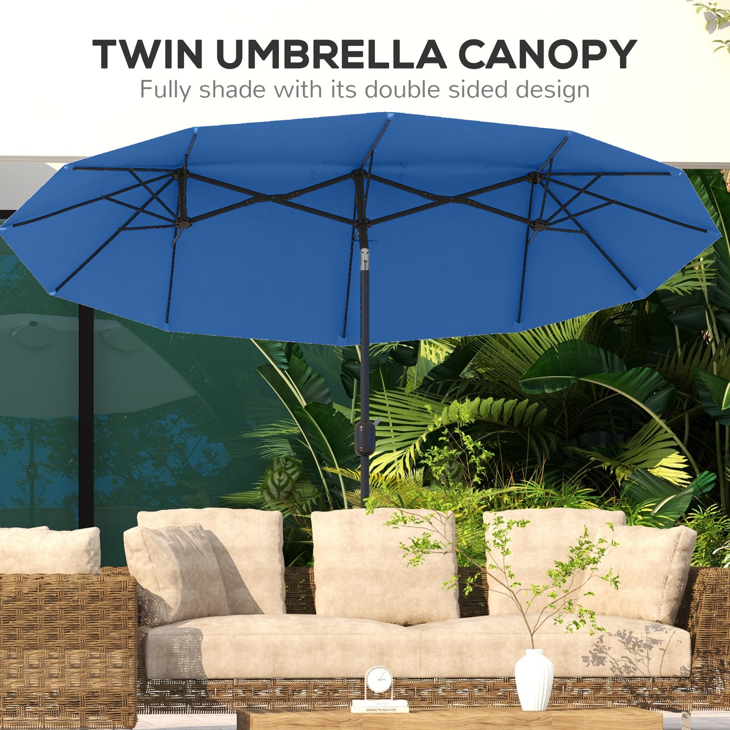 Double-Sided 9.5' Patio Umbrella with Tilt & Crank - Navy Blue