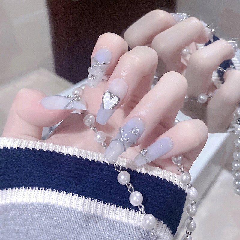 Blue Ice Rain Nail Stickers - Minimalist Press-On Nails
