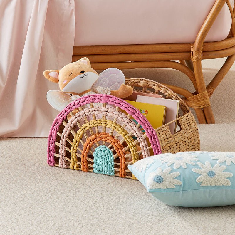 Straw-Woven Semicircular Storage Basket with Handle - Modern Minimalist Home Organizer