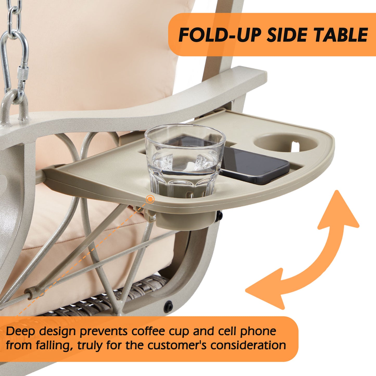 Outdoor Porch Swing Basket with Cushions and Side Table