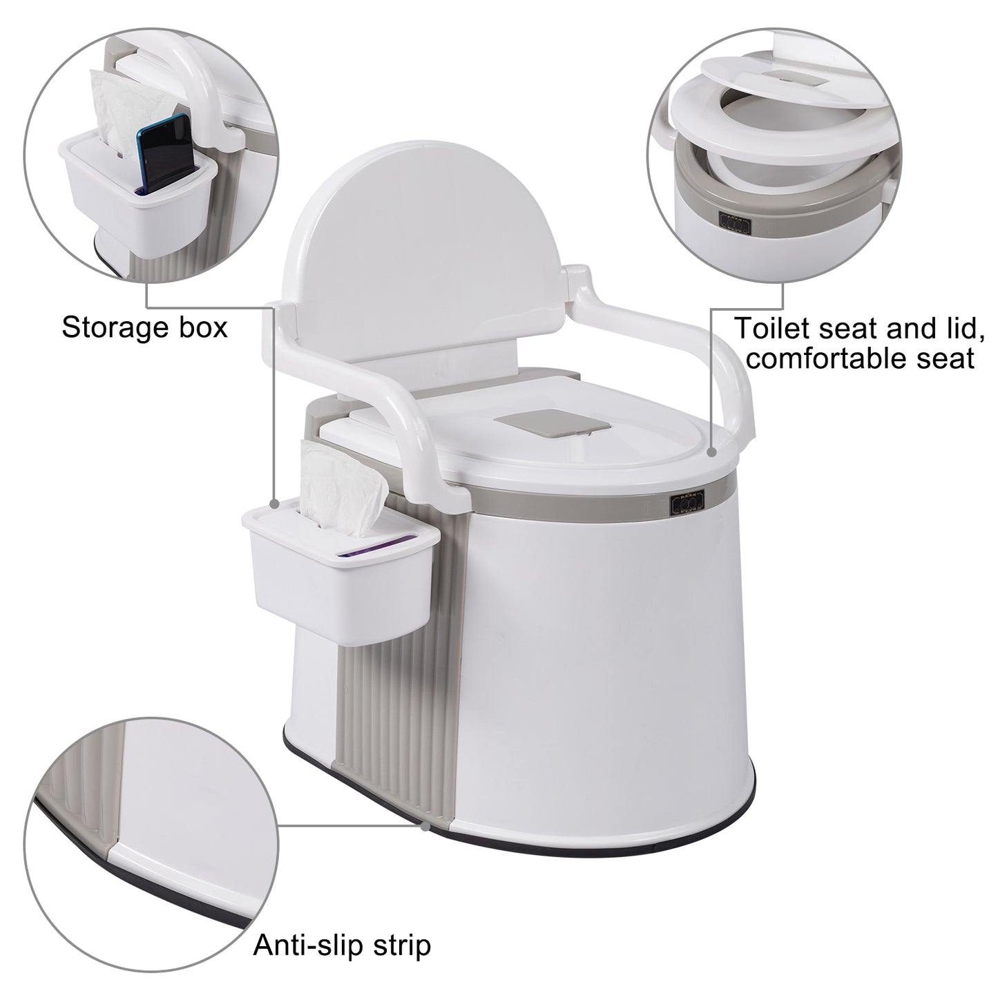 Portable Outdoor Toilet with Anti-Slip Strip - Off-White