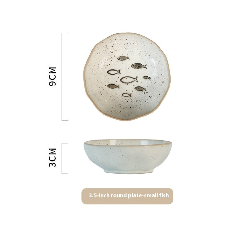 Japanese Ceramic Saucer for Condiments - Household Dish Small Fish & Sunflower Variants