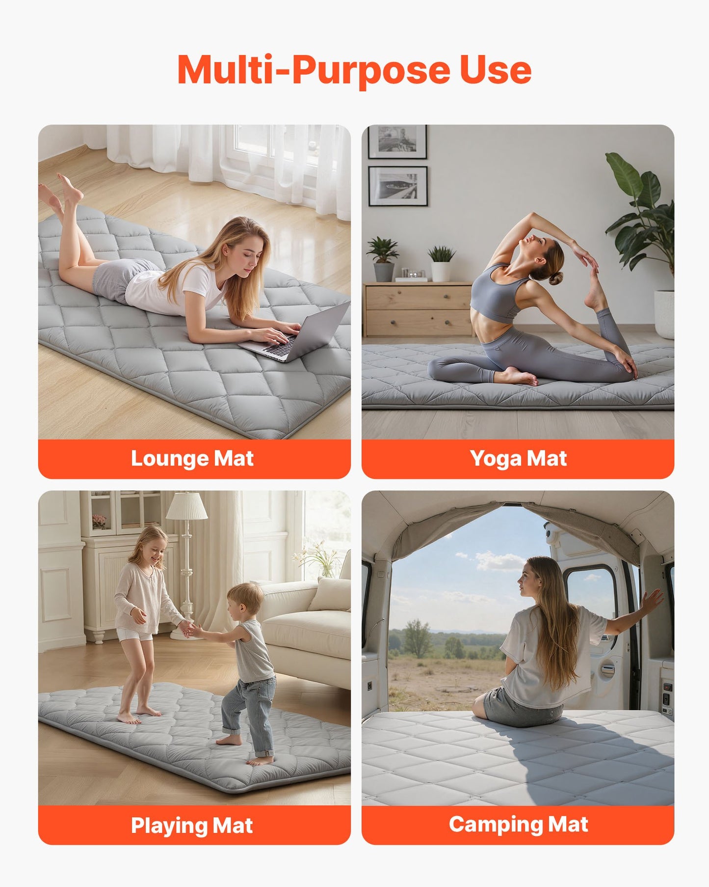 Foldable Japanese Tatami Mattress - Twin Size Floor Bed with Storage Bag, Gray