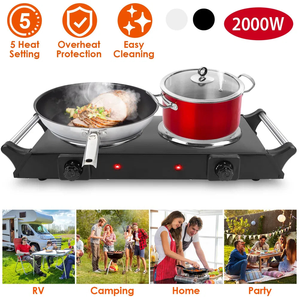 2000W Electric Dual Burner Portable Hot Plate with 5 Settings