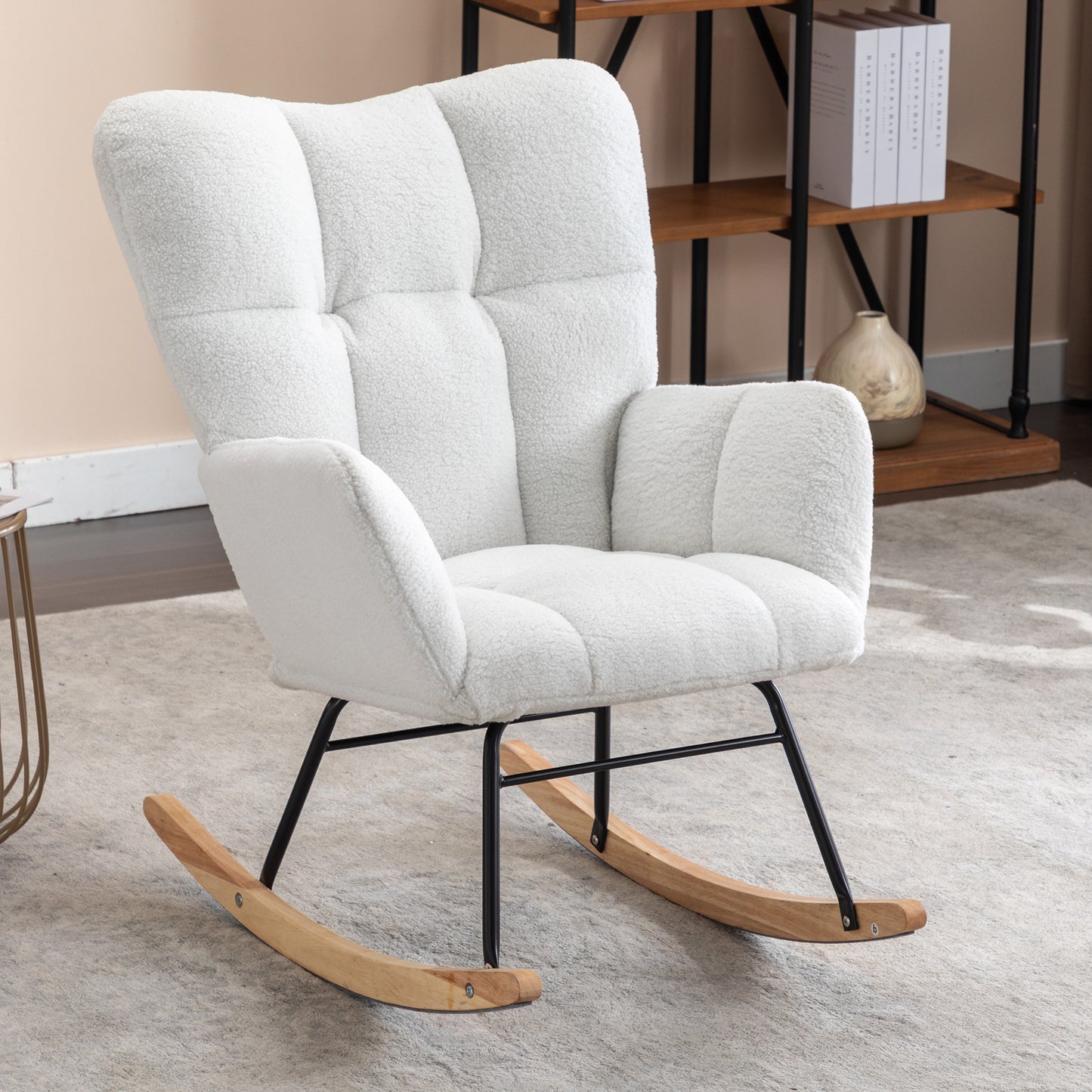 Ivory Teddy Fabric Rocking Glider Chair - Modern Nursery Accent