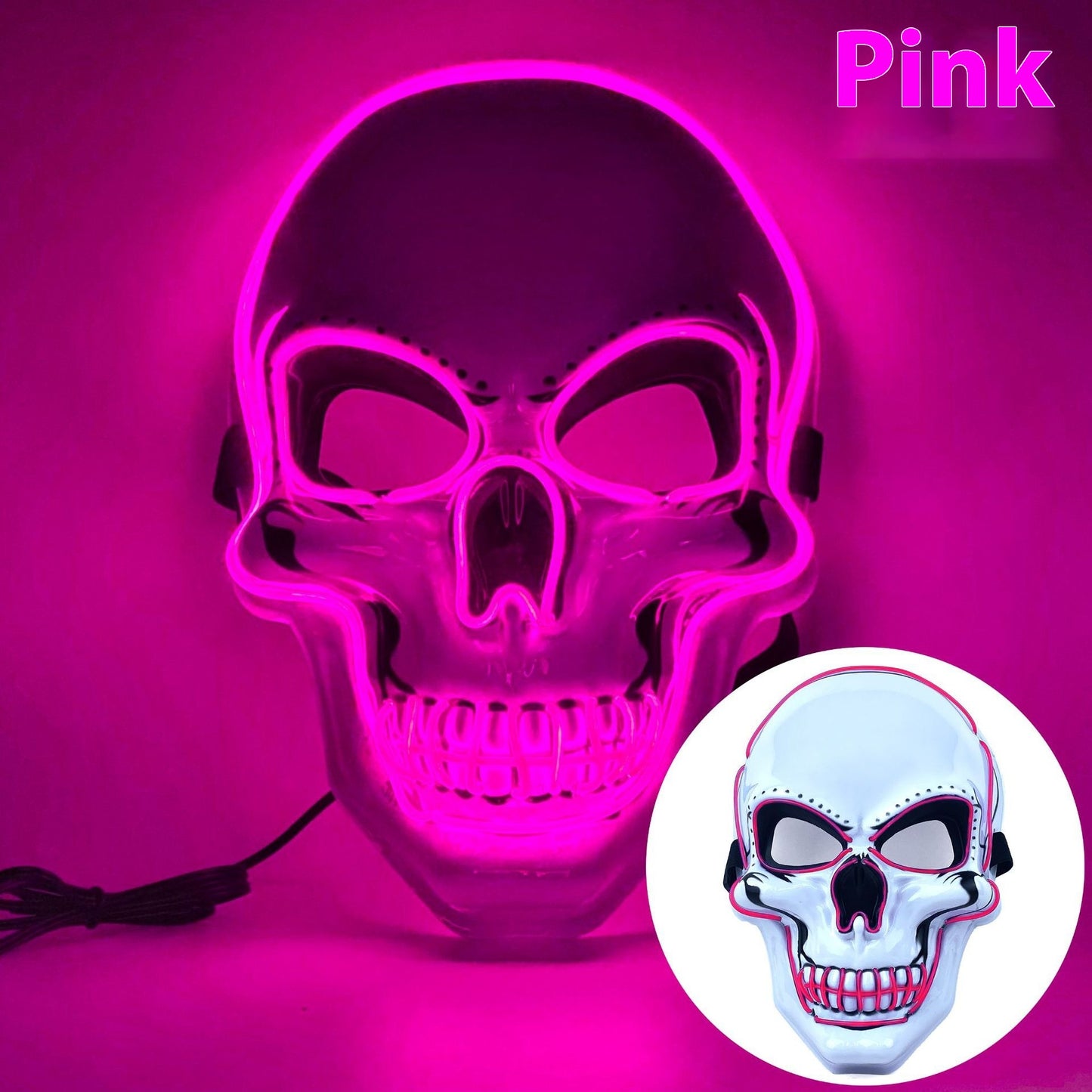 White Skull LED Mask Luminous Party Mask with Battery Operated Lighting