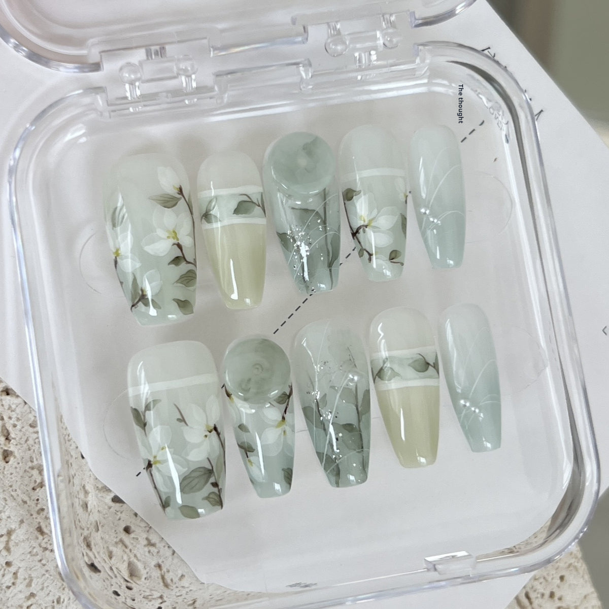 Nail Art Kit with Hand-Painted Magnolia Design - Multiple Sizes & Styles