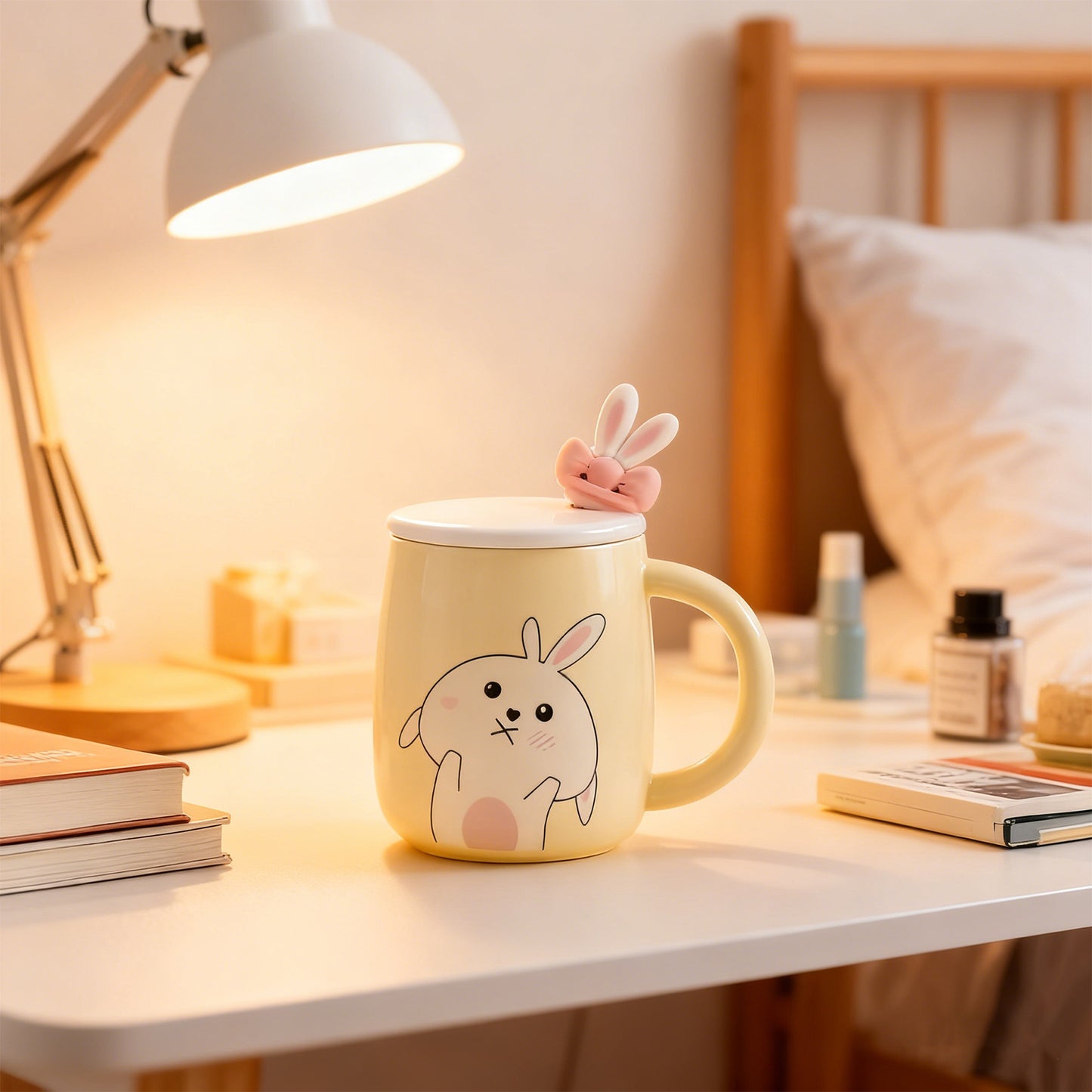 Light Blue Rabbit Bow Ceramic Mug - Cute Drinkware