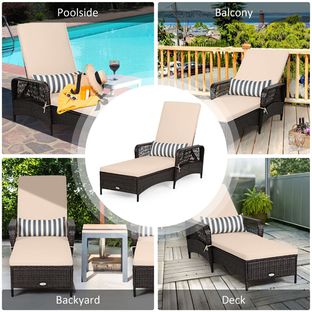 Outdoor Patio Wicker Chaise Lounge Chair With Adjustable Backrest And