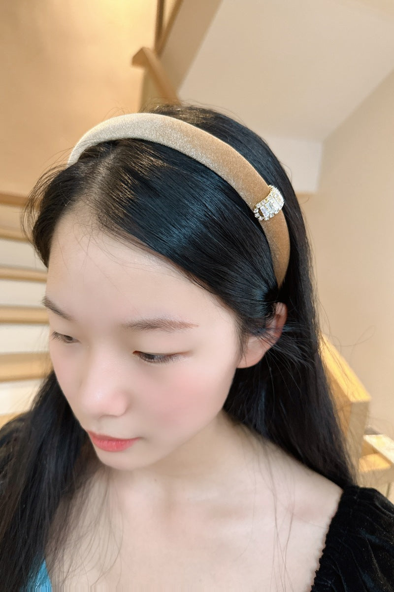 Velvet Headband with Rhinestones and Sponge Padding